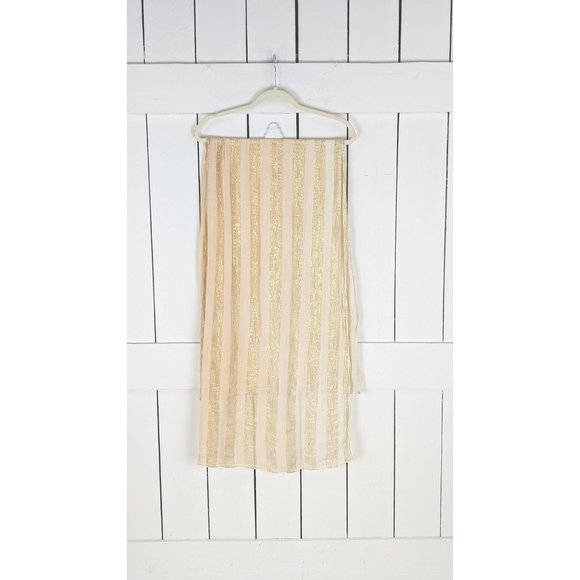 Vintage sheer lightweight beige gold metallic thread striped wide wrap tie belt - Picture 4 of 4